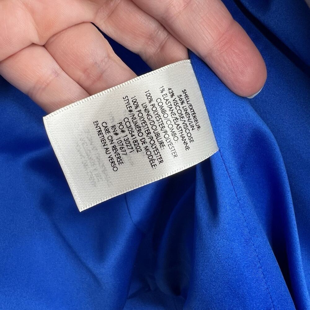 Alice And‎ Olivia Blazer Womens 4 Blue Linen Blend Open Cropped Lined Career - Picture 3 of 13